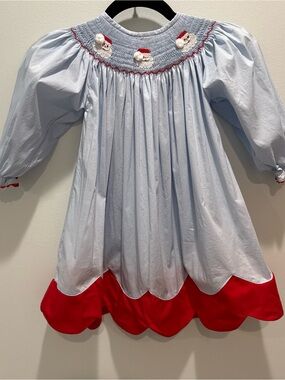 Pleats & Stitches Smocked Santa Dress 3T | Christmas Holiday Heirloom Outfit